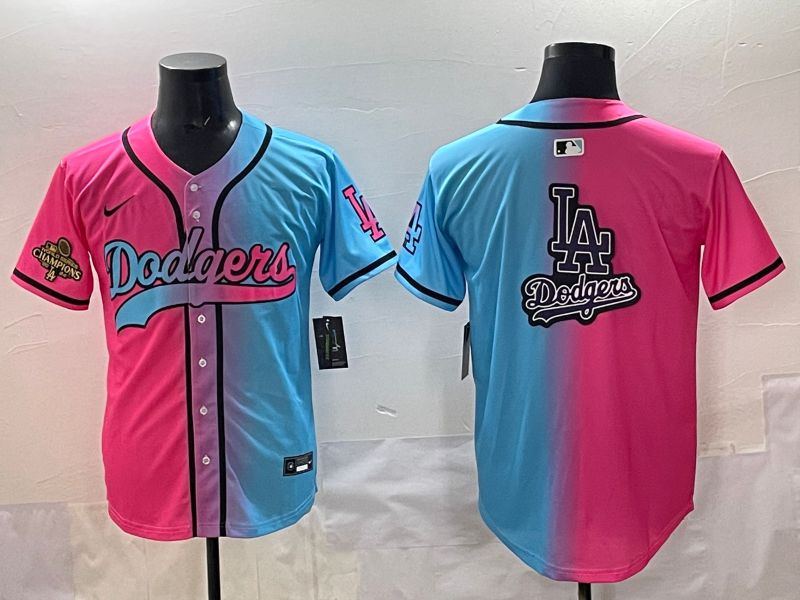 Men 2025 Los Angeles Dodgers Blank Blue pink Game Nike MLB Jersey style 0014
